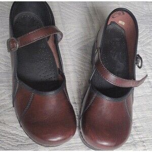 Dansko Mary Jane Clogs Brown Leather Size 40 (US 9.5-10)